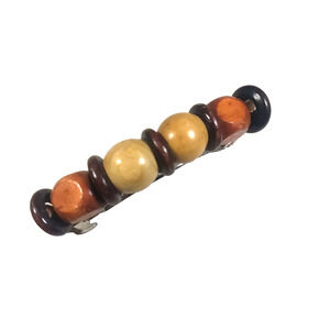 Wooden Bead Hair Barrette Tension Clip Brown Orange Home Made